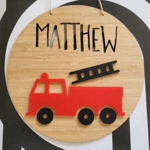 FIRE TRUCK Personalised Wooden Wall-Door Hanging-nursery decor-Plaque-kids door sign-custom name-kids gift-baby gift-lasercut-Fire Engine