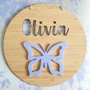 BUTTERFLY Personalised Wooden Wall-Door Hanging-nursery decor-Plaque-kids door sign-custom name-kids gift-baby gift-lasercut