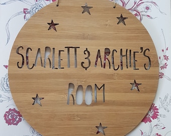 Personalised Wooden Wall / Door Hanging - Stars-wall hanging-wall art-wooden sign-custom-kids gift-baby gift-lasercut-bedroom