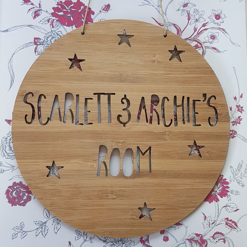 Personalised Wooden Wall / Door Hanging Stars-wall hanging-wall art-wooden sign-custom-kids gift-baby gift-lasercut-bedroom image 1