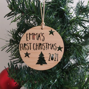 Personalised First Christmas Wood Christmas Decoration-Ornament-christmas tree-gift-christmas gift-wooden-bauble-1st christmas-keepsake image 4