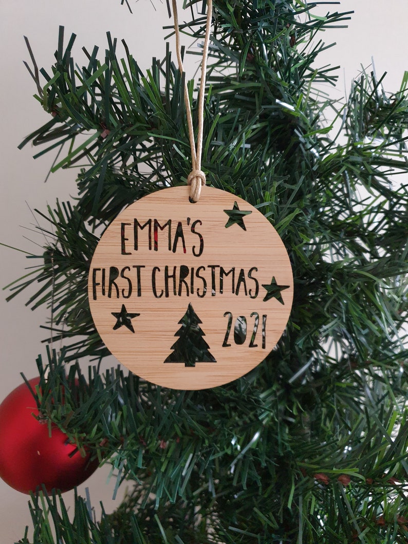 Personalised First Christmas Wood Christmas Decoration-Ornament-christmas tree-gift-christmas gift-wooden-bauble-1st christmas-keepsake image 4