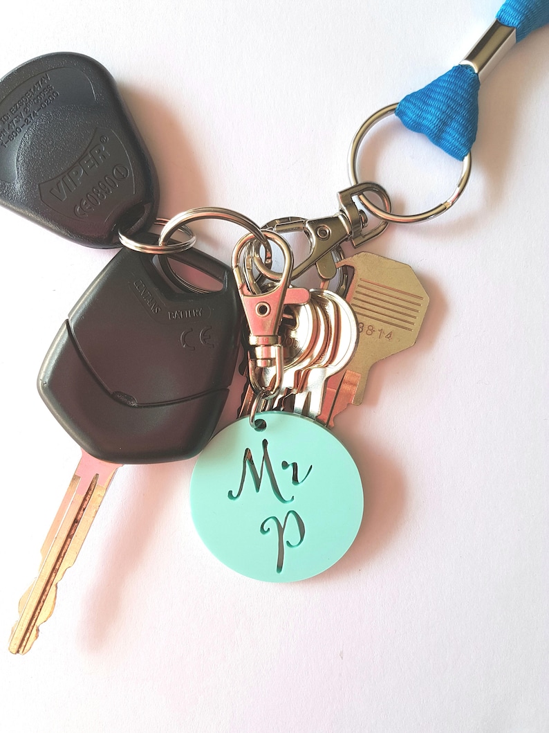Initial Teacher Keyring Mr-Miss-Mrs-Ms-bag tag-Christmas gift-teacher gift-kris kringle-thank you gift-personalized-personalised