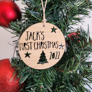 Personalised First Christmas Wood Christmas Decoration-Ornament-christmas tree-gift-christmas gift-wooden-bauble-1st christmas-keepsake image 3