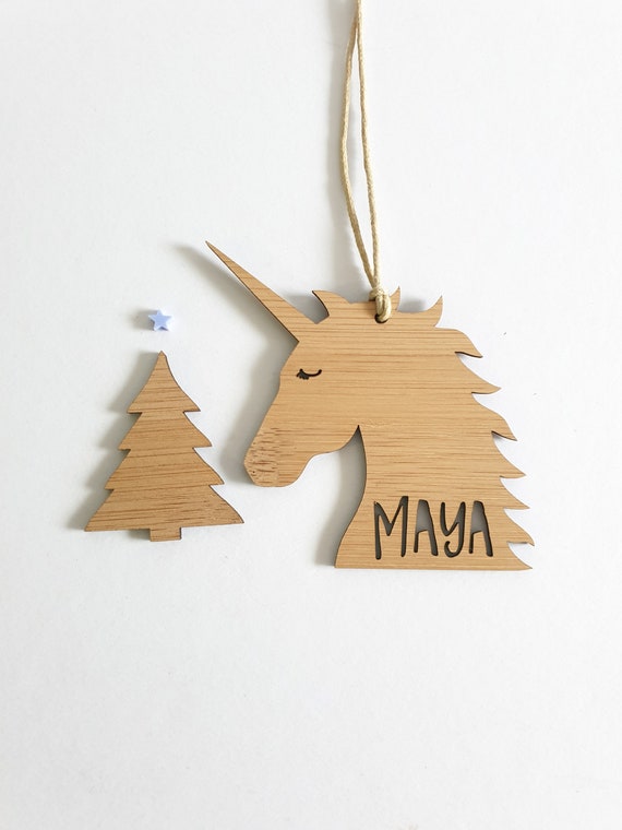 Wooden MDF Christmas Craft Personalised Unicorn Christmas Bauble Decoration Gift 