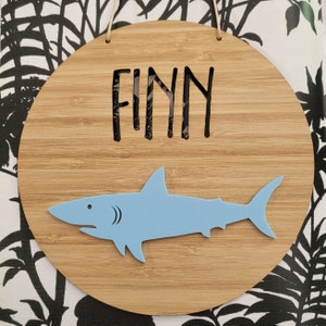 SHARK Personalised Wooden Wall-Door Hanging-nursery decor-Plaque-kids door sign-custom name-kids gift-baby gift-lasercut-personalized