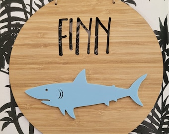SHARK Personalised Wooden Wall-Door Hanging-nursery decor-Plaque-kids door sign-custom name-kids gift-baby gift-lasercut-personalized