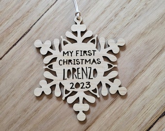 Personalised Snowflake First Christmas Wood Christmas Decoration-Ornament-christmas tree-christmas gift-wooden-bauble-1st christmas-keepsake