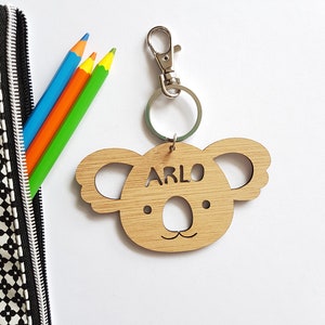 KOALA Bag Tag / Keyring Bois Bambou Personnalisé Custom-école-maternelle-bois-sac d'école-bambou-maternelle