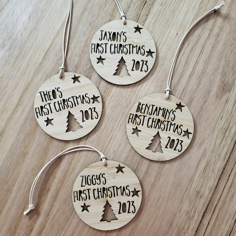 Personalised First Christmas Wood Christmas Decoration-Ornament-christmas tree-gift-christmas gift-wooden-bauble-1st christmas-keepsake image 2