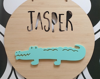 Crocodile Personalised Wooden Wall-Door Hanging-nursery decor-Plaque-kids door sign-custom name-kids gift-baby gift-lasercut
