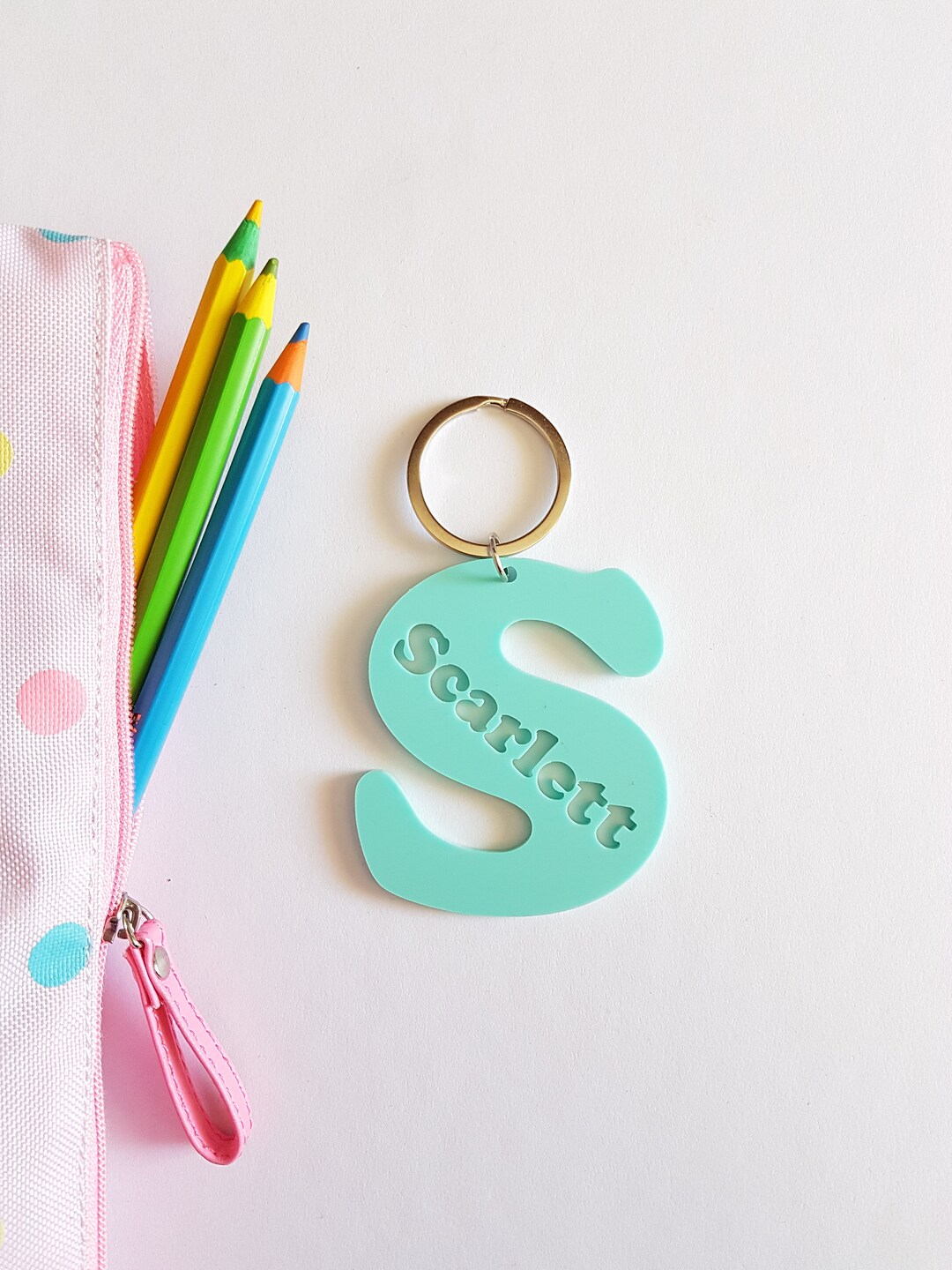 アルファベット パステル バッグ タグ キーリング - パーソナライズ