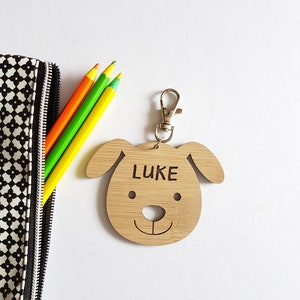 Étiquette de sac CHIEN/CHIOT / Porte-clés Bois Bambou Personnalisé Personnalisé-école-enfant-bois-sac d'école-bambou-maternelle