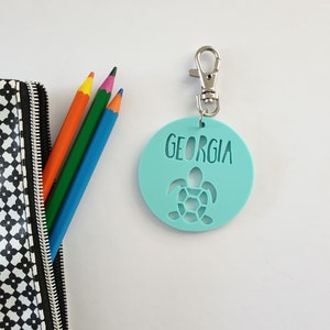 Étiquette de sac pastel tortue/porte-clés-personnalisé-Personnalisé-école-maternelle-cartable-personnalisé-maternelle-sous la mer-océan