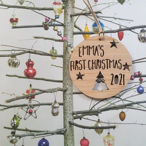 Personalised First Christmas Wood Christmas Decoration-Ornament-christmas tree-gift-christmas gift-wooden-bauble-1st christmas-keepsake image 5