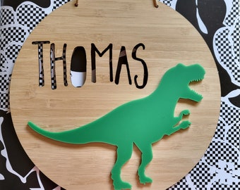 DINOSAUR T REX Personalised Wooden Wall-Door Hanging-nursery decor-Plaque-kids door sign-custom name-kids gift-baby gift-lasercut