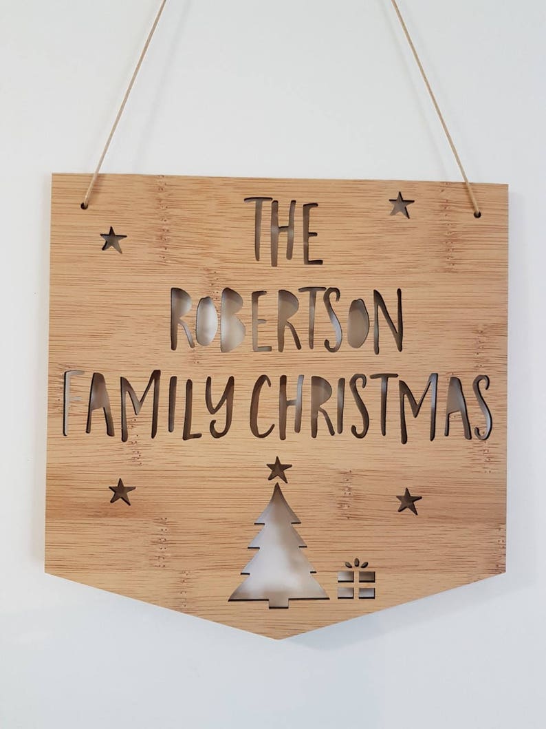 Family Christmas Flag Wooden Bamboo Door-Wall Hanging-plaque wall art-personalised-custom-christmas decoration-ornament-bauble