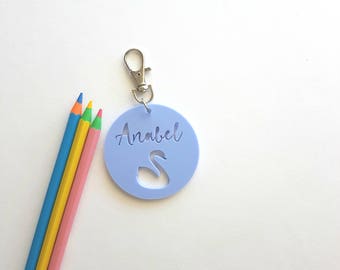 Swan Personalized Bag Tag - Pastel Colors, Kids Keyring