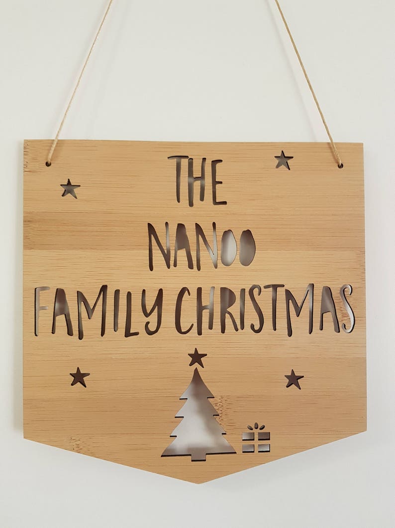 Family Christmas Flag Wooden Bamboo Door-Wall Hanging-plaque wall art-personalised-custom-christmas decoration-ornament-bauble