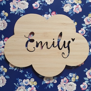 Personalised Wooden Bamboo Door-Personalized-Wall hanging Cloud-heart-wall art-wooden sign-custom name-kids gift-baby gift-lasercut-plaque