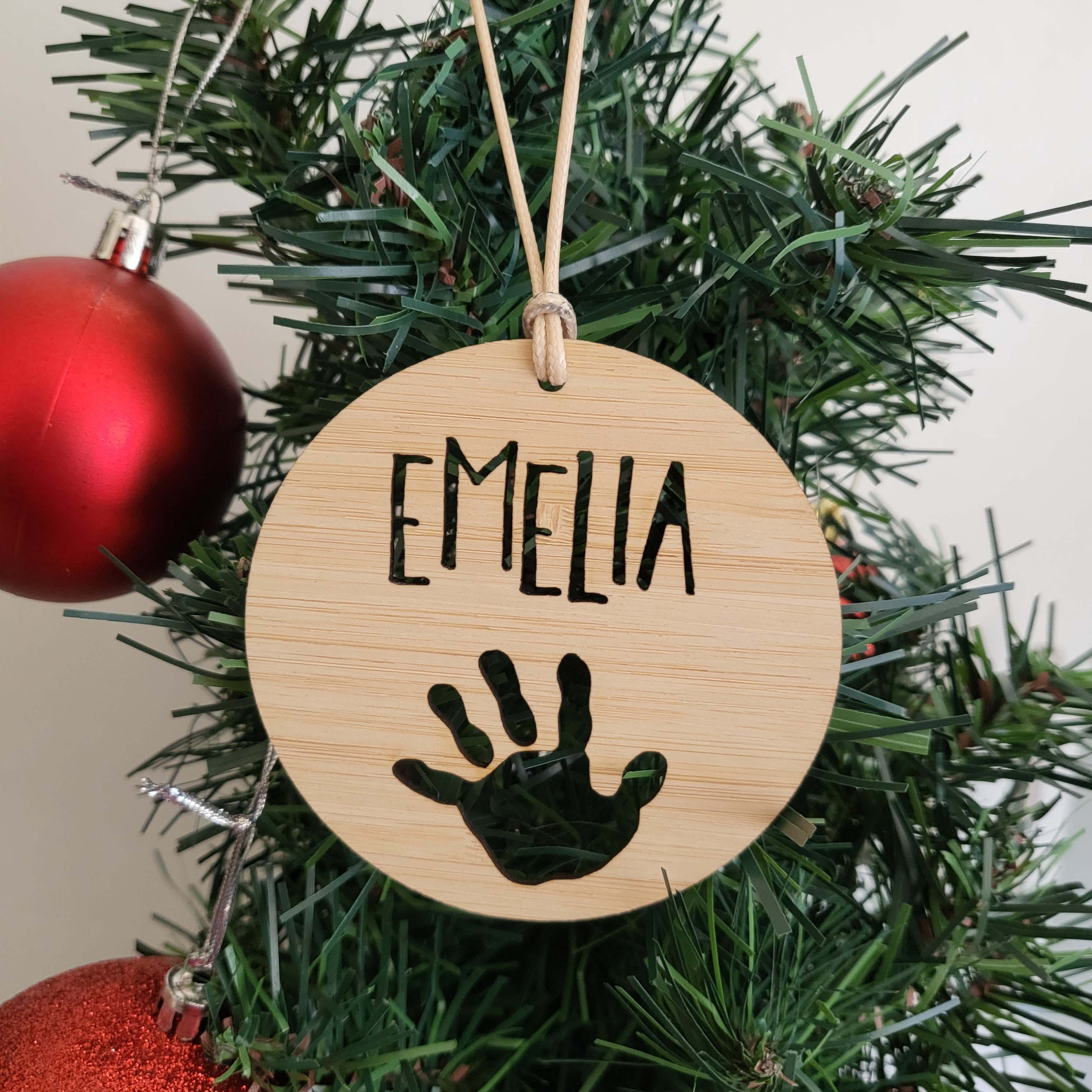 Personalised Wood Christmas Decoration - HAND design / Ornament Tree & Stars-christmas tree-bauble-kris kringle-teacher gift