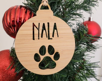 Personalised Dog / Cat / Pet Wood Christmas Decoration-PAW BAUBLE DESIGN-Ornament-christmas tree-gift-christmas gift-wooden-animal