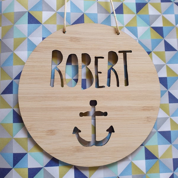 Personalised Name Wooden Wall-Door Hanging-anchor-Nautical-plaque-kids room-bedroom-wall art-wall hanging-custom-navy