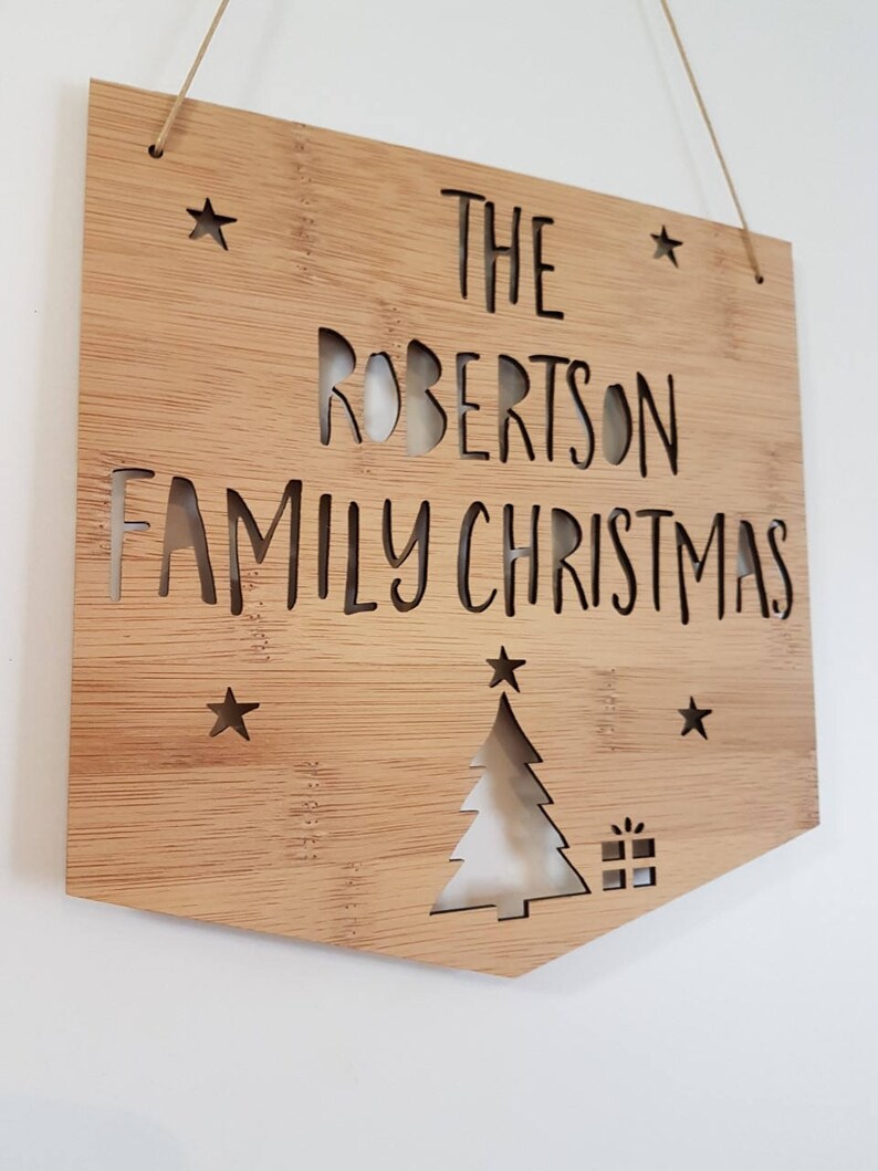Family Christmas Flag Wooden Bamboo Door-Wall Hanging-plaque wall art-personalised-custom-christmas decoration-ornament-bauble