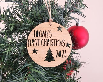 Personalised First Christmas Wood Christmas Decoration-Ornament-christmas tree-gift-christmas gift-wooden-bauble-1st christmas-keepsake