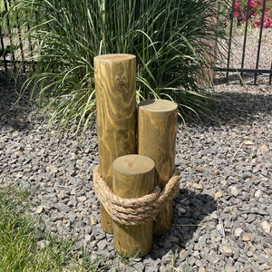Nautical Pilings Rustic Pine Wood 3 Tier 20"h with 3/4" Manila Rope  Natural or Stained  Pier Dock Post