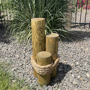 Nautical Pilings Rustic Pine Wood 3 Tier 20"h with 3/4" Manila Rope  Natural or Stained  Pier Dock Post