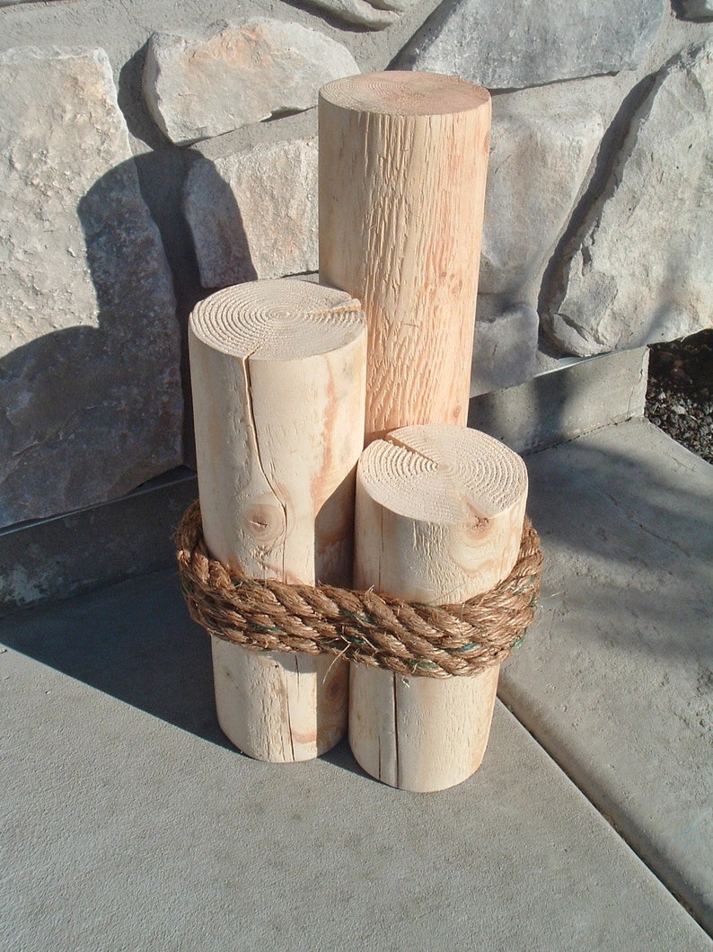 Nautical Pilings Rustic Pine Wood 3 Tier 20h with Etsy
