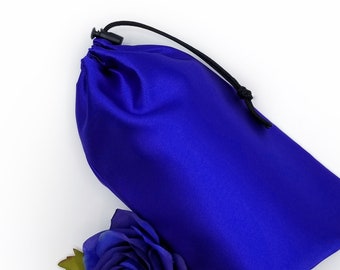 Indigo Blue Satin Bag Adult Toy Storage with Drawstring - Multiple Sizes Available -