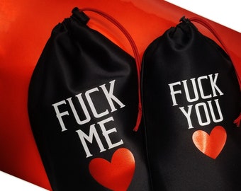 F*ck You or F*ck Me Konversation Herz Satin Tasche Spielzeug Aufbewahrung für Erwachsene mit Kordelzug