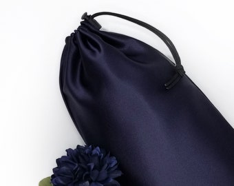Midnight Blue Satin Bag Adult Toy Storage with Drawstring - Multiple Sizes Available -