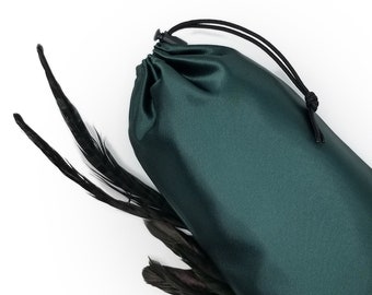 Dark Green Satin Bag Adult Toy Storage with Drawstring - Multiple Sizes Available -