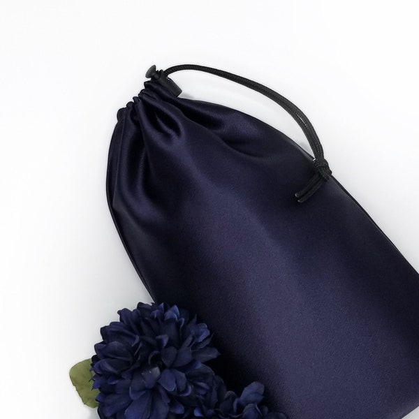 Midnight Blue Satin Bag Adult Toy Storage with Drawstring - Multiple Sizes Available -