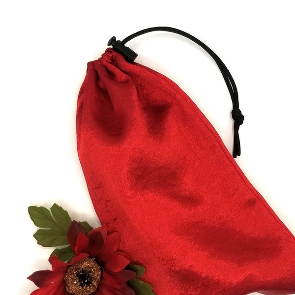 Red Crushed Satin Drawstring Bag Adult Toy Storage with Cord Lock Toggle - Multiple Sizes Available -