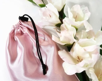 Blush Pink Satin Bag Adult Toy Storage with Drawstring - Multiple Sizes Available -