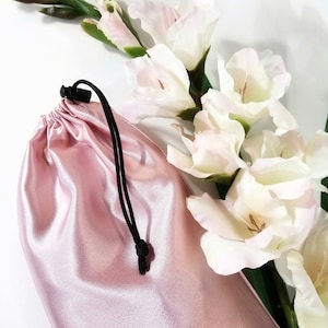 Blush Pink Satin Bag Adult Toy Storage with Drawstring - Multiple Sizes Available -