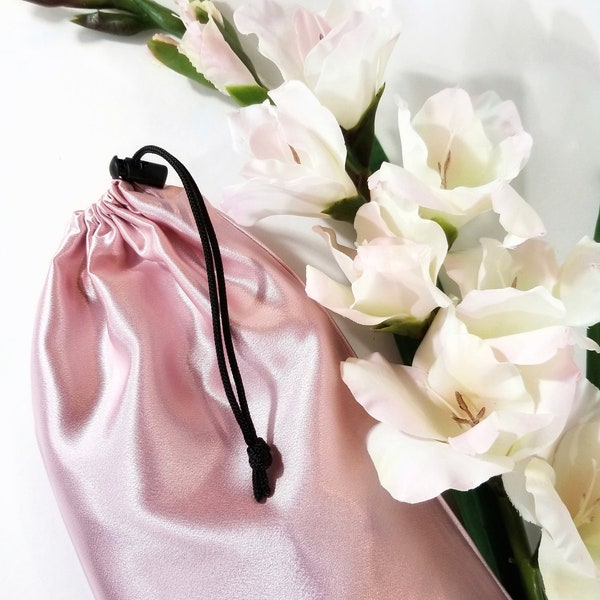 Blush Pink Satin Bag Adult Toy Storage with Drawstring - Multiple Sizes Available -