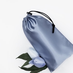 Dusky Blue Satin Bag Adult Toy Storage with Drawstring - Multiple Sizes Available -