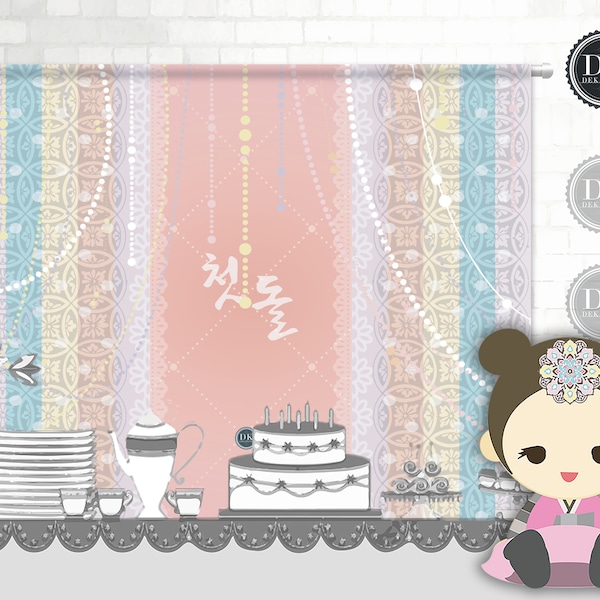 the OLIVIA Party Banner: Korean First Birthday DOL Baekil Printable Backdrop