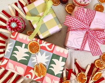 Wrapping Paper Bow Wrapping Paper Pink and Green Christmas Wrapping Paper Aesthetic