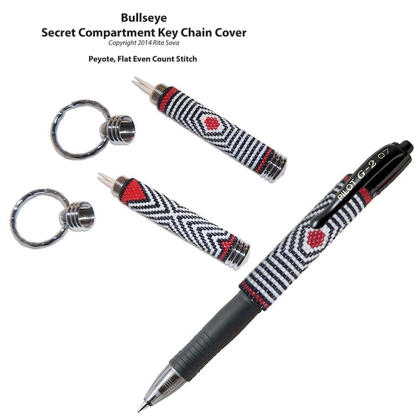 Bullseye Secret Compartment Key Chain or Pen Cover Pattern Tutorial - Beaded KeyChain Tutorial - FREE Pen Cover Pattern Included!