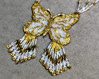 Beaded Butterfly Pendant Necklace: Swarovski Crystals, Delica Seed Beads