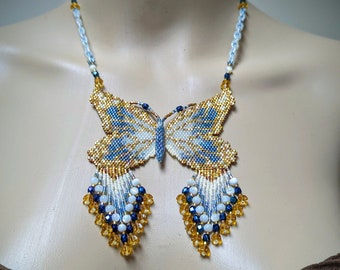 Butterfly Pendant Necklace Beadwork by Rita Sova - Pattern is also available for purchase. See details in the description!