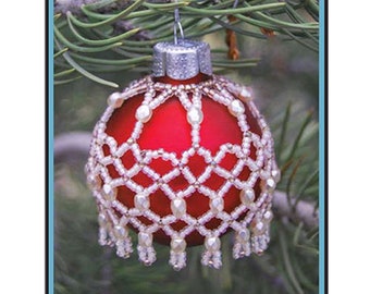 Pearl Ornament Cover Pattern - Beaded Christmas Ornament Cover Pattern Tutorial - Beaded Bauble Tutorial