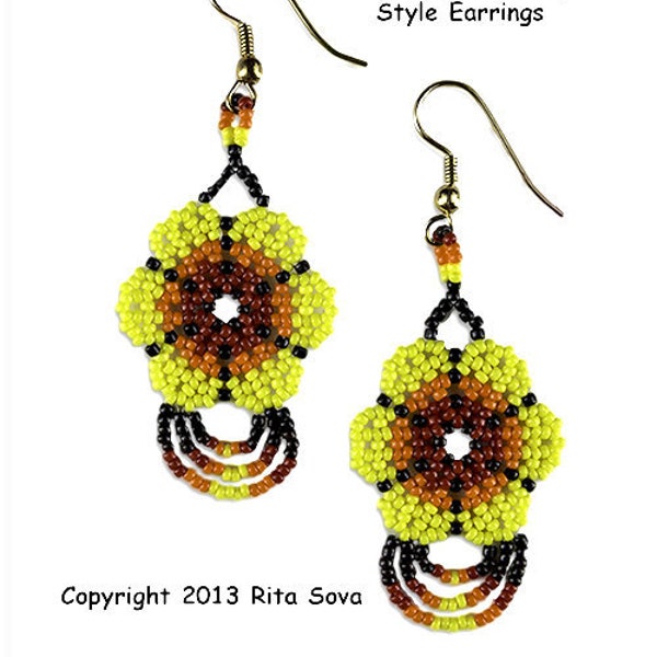 Instant PDF Download Flower Huichol Chaquira Style Earrings Beading Tutorial - FREE Wedding Lace Russian Leaf Earrings Pattern Included!