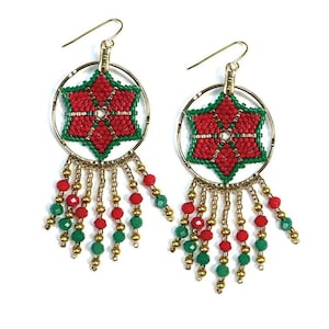 Poinsettia Flat Circular Peyote Hoop Earrings - Instant PDF Download  - FREE Wedding Lace Russian Leaf Earrings Pattern Included!